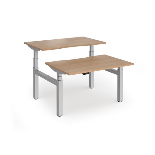 Elev8 Luxe Sit-Stand Back-To-Back Desks 1200mm x 800mm - Silver Frame / Beech Top - EVLB-1200-S-B