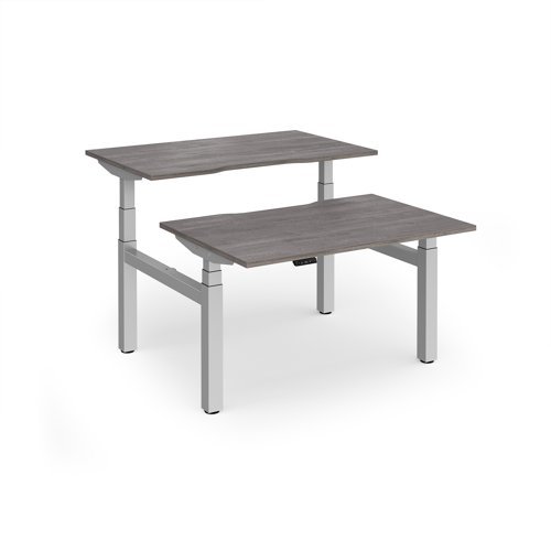 Elev8 Luxe Sit-Stand Back-To-Back Desks 1200mm x 800mm - Silver Frame / Grey Oak Top - EVLB-1200-S-GO