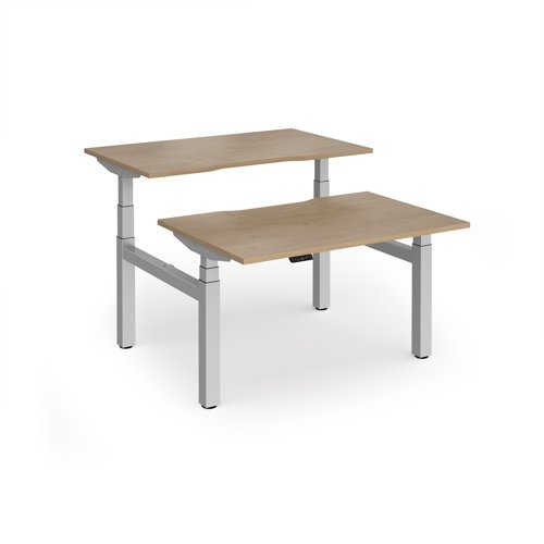 Elev8 Luxe Sit-Stand Back-To-Back Desks 1200mm x 800mm - Silver Frame / Kendal Oak Top - EVLB-1200-S-KO