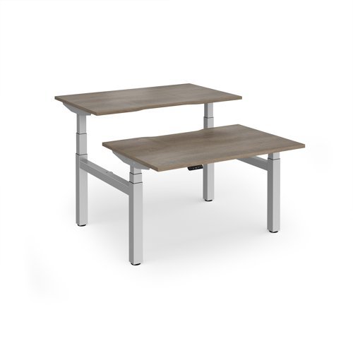 Elev8 Luxe Sit-Stand Back-To-Back Desks 1200mm x 800mm - Silver Frame / Nebraska Oak Top - EVLB-1200-S-NO