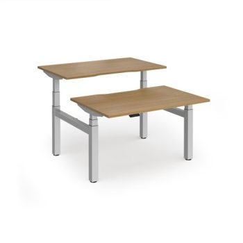 Elev8 Luxe Sit-Stand Back-To-Back Desks 1200mm x 800mm - Silver Frame / Oak Top - EVLB-1200-S-O