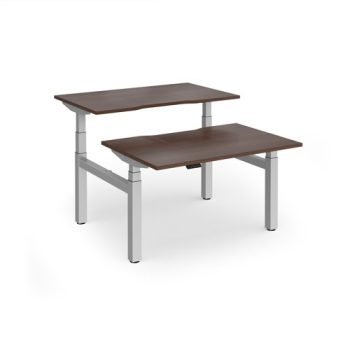 Elev8 Luxe Sit-Stand Back-To-Back Desks 1200mm x 800mm - Silver Frame / Walnut Top - EVLB-1200-S-W