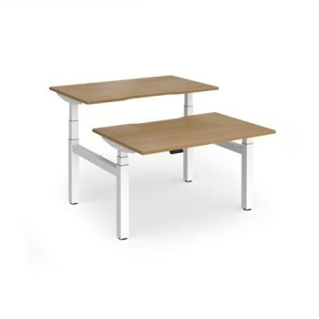 Elev8 Luxe Sit-Stand Back-To-Back Desks 1200mm x 800mm - White Frame / Oak Top - EVLB-1200-WH-O