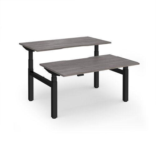 Elev8 Luxe Sit-Stand Back-To-Back Desks 1400mm x 800mm - Black Frame / Grey Oak Top - EVLB-1400-K-GO