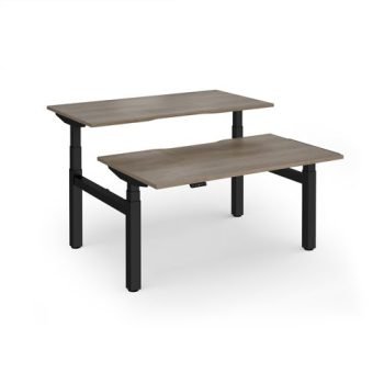 Elev8 Luxe Sit-Stand Back-To-Back Desks 1400mm x 800mm - Black Frame / Nebraska Oak Top - EVLB-1400-K-NO