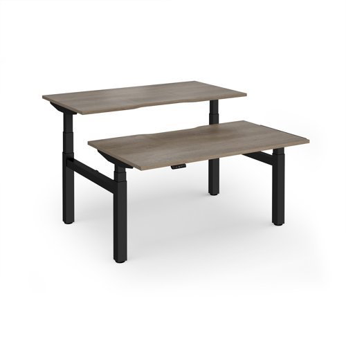 Elev8 Luxe Sit-Stand Back-To-Back Desks 1400mm x 800mm - Black Frame / Nebraska Oak Top - EVLB-1400-K-NO