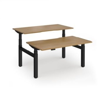 Elev8 Luxe Sit-Stand Back-To-Back Desks 1400mm x 800mm - Black Frame / Oak Top - EVLB-1400-K-O