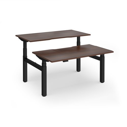 Elev8 Luxe Sit-Stand Back-To-Back Desks 1400mm x 800mm - Black Frame / Walnut Top - EVLB-1400-K-W