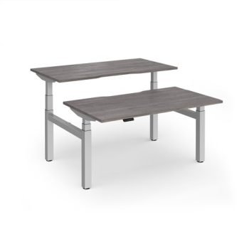 Elev8 Luxe Sit-Stand Back-To-Back Desks 1400mm x 800mm - Silver Frame / Grey Oak Top - EVLB-1400-S-GO