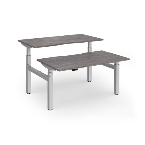 Elev8 Luxe Sit-Stand Back-To-Back Desks 1400mm x 800mm - Silver Frame / Grey Oak Top - EVLB-1400-S-GO