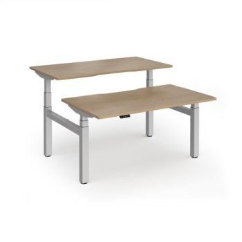 Elev8 Luxe Sit-Stand Back-To-Back Desks 1400mm x 800mm - Silver Frame / Kendal Oak Top - EVLB-1400-S-KO