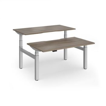 Elev8 Luxe Sit-Stand Back-To-Back Desks 1400mm x 800mm - Silver Frame / Nebraska Oak Top - EVLB-1400-S-NO