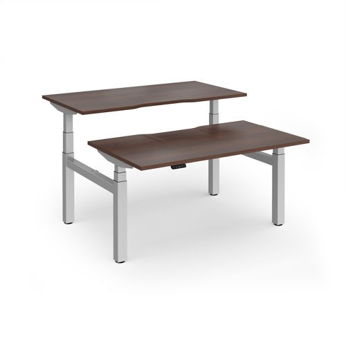 Elev8 Luxe Sit-Stand Back-To-Back Desks 1400mm x 800mm - Silver Frame / Walnut Top - EVLB-1400-S-W