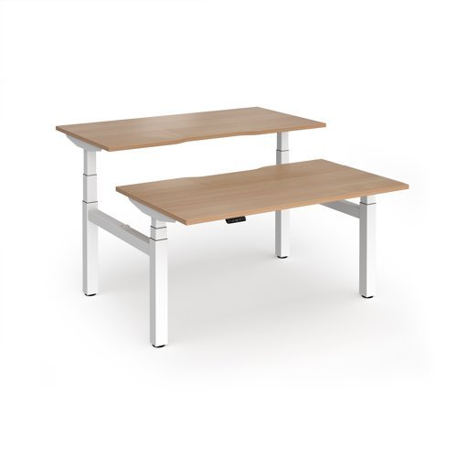 Elev8 Luxe Sit-Stand Back-To-Back Desks 1400mm x 800mm - White Frame / Beech Top - EVLB-1400-WH-B