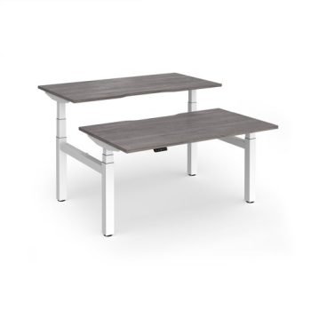 Elev8 Luxe Sit-Stand Back-To-Back Desks 1400mm x 800mm - White Frame / Grey Oak Top - EVLB-1400-WH-GO