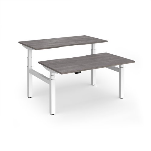 Elev8 Luxe Sit-Stand Back-To-Back Desks 1400mm x 800mm - White Frame / Grey Oak Top - EVLB-1400-WH-GO