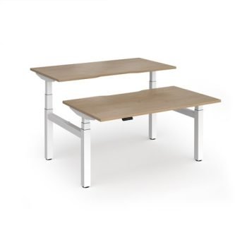 Elev8 Luxe Sit-Stand Back-To-Back Desks 1400mm x 800mm - White Frame / Kendal Oak Top - EVLB-1400-WH-KO
