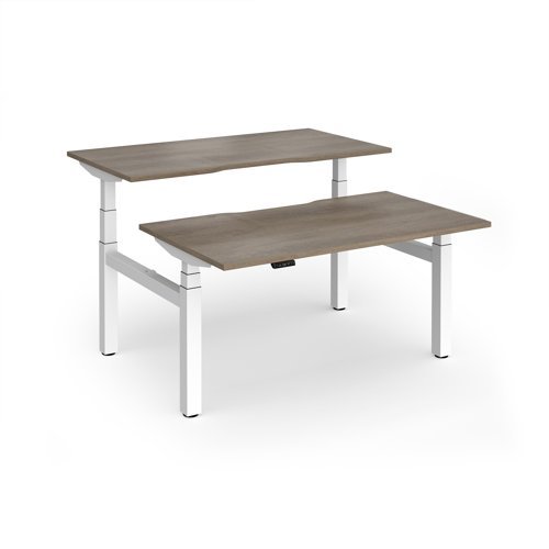 Elev8 Luxe Sit-Stand Back-To-Back Desks 1400mm x 800mm - White Frame / Nebraska Oak Top - EVLB-1400-WH-NO
