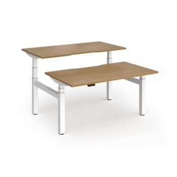Elev8 Luxe Sit-Stand Back-To-Back Desks 1400mm x 800mm - White Frame / Oak Top - EVLB-1400-WH-O