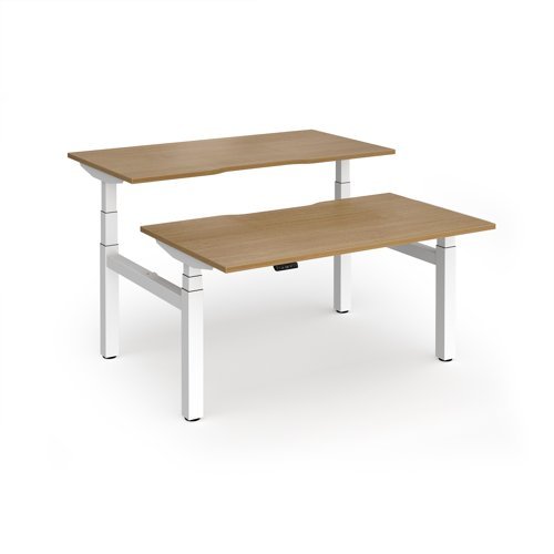Elev8 Luxe Sit-Stand Back-To-Back Desks 1400mm x 800mm - White Frame / Oak Top - EVLB-1400-WH-O