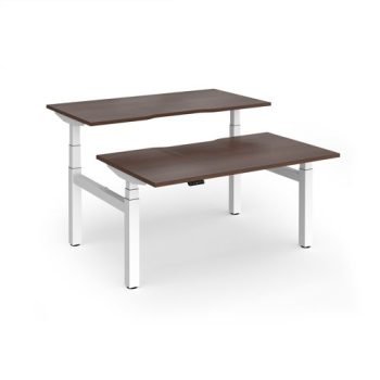 Elev8 Luxe Sit-Stand Back-To-Back Desks 1400mm x 800mm - White Frame / Walnut Top - EVLB-1400-WH-W