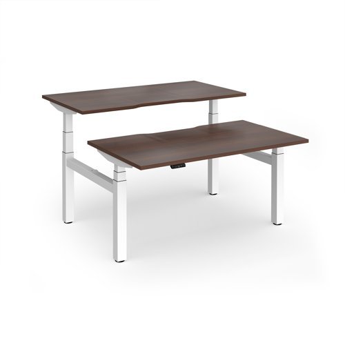 Elev8 Luxe Sit-Stand Back-To-Back Desks 1400mm x 800mm - White Frame / Walnut Top - EVLB-1400-WH-W