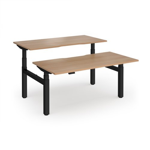 Elev8 Luxe Sit-Stand Back-To-Back Desks 1600mm x 800mm - Black Frame / Beech Top - EVLB-1600-K-B