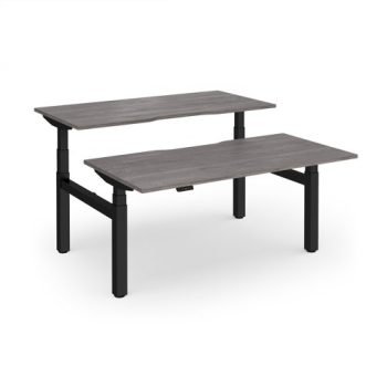 Elev8 Luxe Sit-Stand Back-To-Back Desks 1600mm x 800mm - Black Frame / Grey Oak Top - EVLB-1600-K-GO