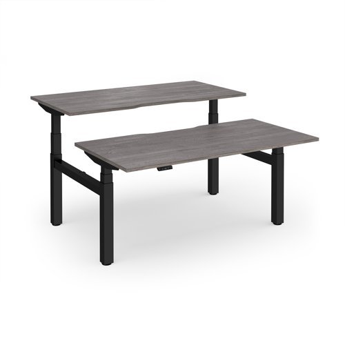 Elev8 Luxe Sit-Stand Back-To-Back Desks 1600mm x 800mm - Black Frame / Grey Oak Top - EVLB-1600-K-GO