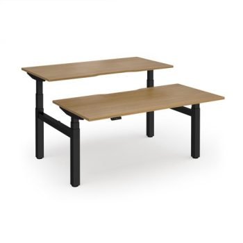 Elev8 Luxe Sit-Stand Back-To-Back Desks 1600mm x 800mm - Black Frame / Oak Top - EVLB-1600-K-O