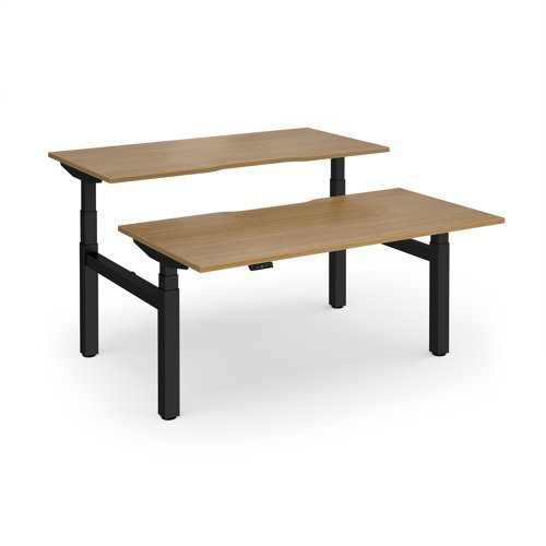 Elev8 Luxe Sit-Stand Back-To-Back Desks 1600mm x 800mm - Black Frame / Oak Top - EVLB-1600-K-O