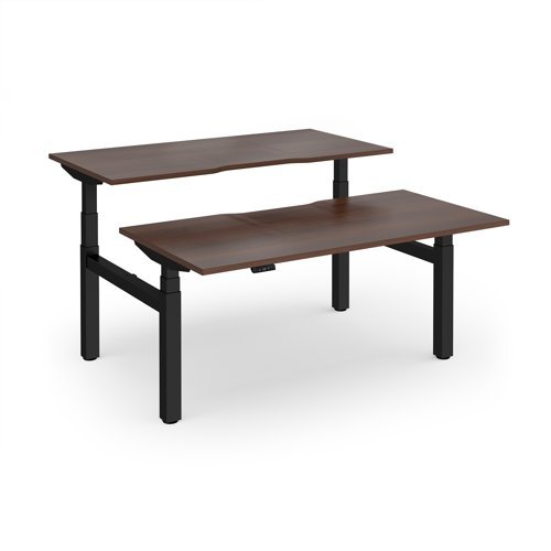 Elev8 Luxe Sit-Stand Back-To-Back Desks 1600mm x 800mm - Black Frame / Walnut Top - EVLB-1600-K-W