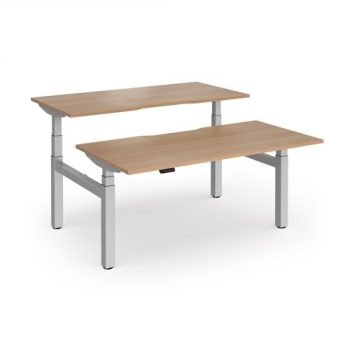 Elev8 Luxe Sit-Stand Back-To-Back Desks 1600mm x 800mm - Silver Frame / Beech Top - EVLB-1600-S-B