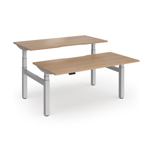 Elev8 Luxe Sit-Stand Back-To-Back Desks 1600mm x 800mm - Silver Frame / Beech Top - EVLB-1600-S-B