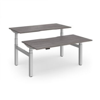 Elev8 Luxe Sit-Stand Back-To-Back Desks 1600mm x 800mm - Silver Frame / Grey Oak Top - EVLB-1600-S-GO