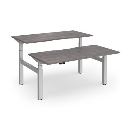 Elev8 Luxe Sit-Stand Back-To-Back Desks 1600mm x 800mm - Silver Frame / Grey Oak Top - EVLB-1600-S-GO