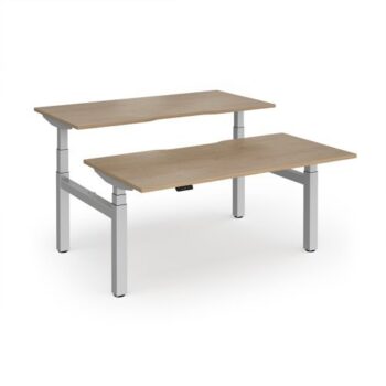 Elev8 Luxe Sit-Stand Back-To-Back Desks 1600mm x 800mm - Silver Frame / Kendal Oak Top - EVLB-1600-S-KO