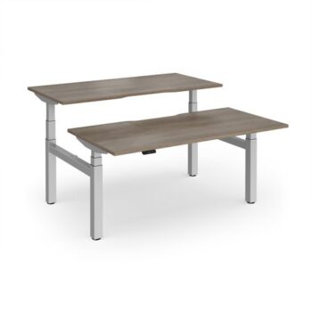 Elev8 Luxe Sit-Stand Back-To-Back Desks 1600mm x 800mm - Silver Frame / Nebraska Oak Top - EVLB-1600-S-NO