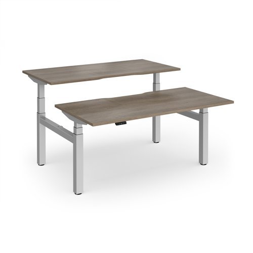 Elev8 Luxe Sit-Stand Back-To-Back Desks 1600mm x 800mm - Silver Frame / Nebraska Oak Top - EVLB-1600-S-NO