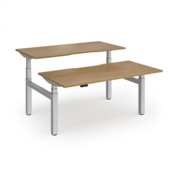 Elev8 Luxe Sit-Stand Back-To-Back Desks 1600mm x 800mm - Silver Frame / Oak Top - EVLB-1600-S-O
