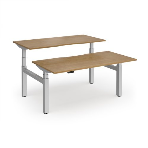 Elev8 Luxe Sit-Stand Back-To-Back Desks 1600mm x 800mm - Silver Frame / Oak Top - EVLB-1600-S-O