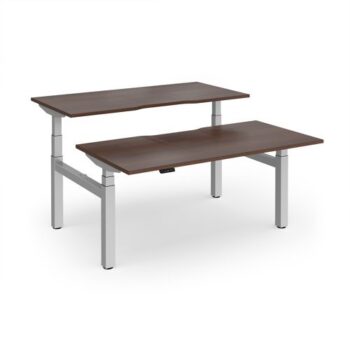 Elev8 Luxe Sit-Stand Back-To-Back Desks 1600mm x 800mm - Silver Frame / Walnut Top - EVLB-1600-S-W