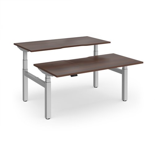 Elev8 Luxe Sit-Stand Back-To-Back Desks 1600mm x 800mm - Silver Frame / Walnut Top - EVLB-1600-S-W