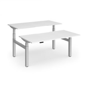 Elev8 Luxe Sit-Stand Back-To-Back Desks 1600mm x 800mm - Silver Frame / White Top - EVLB-1600-S-WH