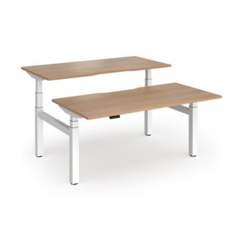 Elev8 Luxe Sit-Stand Back-To-Back Desks 1600mm x 800mm - White Frame / Beech Top - EVLB-1600-WH-B
