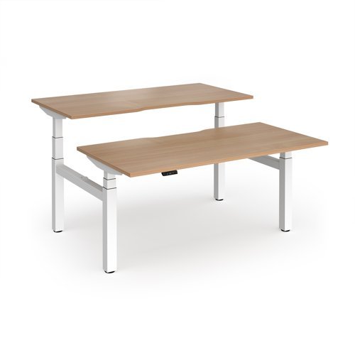 Elev8 Luxe Sit-Stand Back-To-Back Desks 1600mm x 800mm - White Frame / Beech Top - EVLB-1600-WH-B