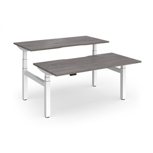 Elev8 Luxe Sit-Stand Back-To-Back Desks 1600mm x 800mm - White Frame / Grey Oak Top - EVLB-1600-WH-GO