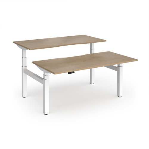 Elev8 Luxe Sit-Stand Back-To-Back Desks 1600mm x 800mm - White Frame / Kendal Oak Top - EVLB-1600-WH-KO