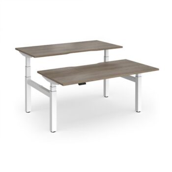 Elev8 Luxe Sit-Stand Back-To-Back Desks 1600mm x 800mm - White Frame / Nebraska Oak Top - EVLB-1600-WH-NO