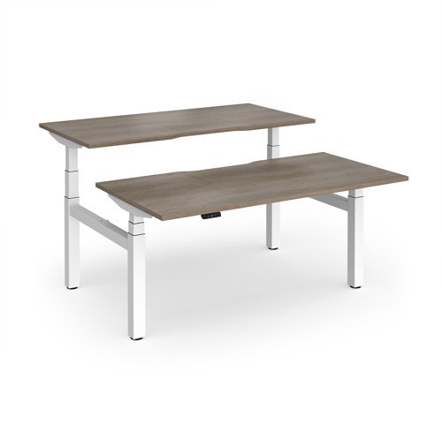 Elev8 Luxe Sit-Stand Back-To-Back Desks 1600mm x 800mm - White Frame / Nebraska Oak Top - EVLB-1600-WH-NO